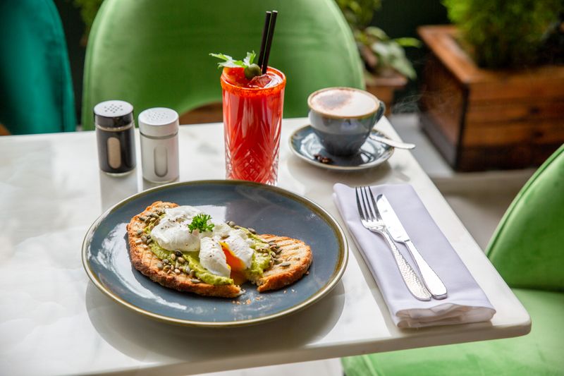 Avocado toast with poached eggs at Tatte